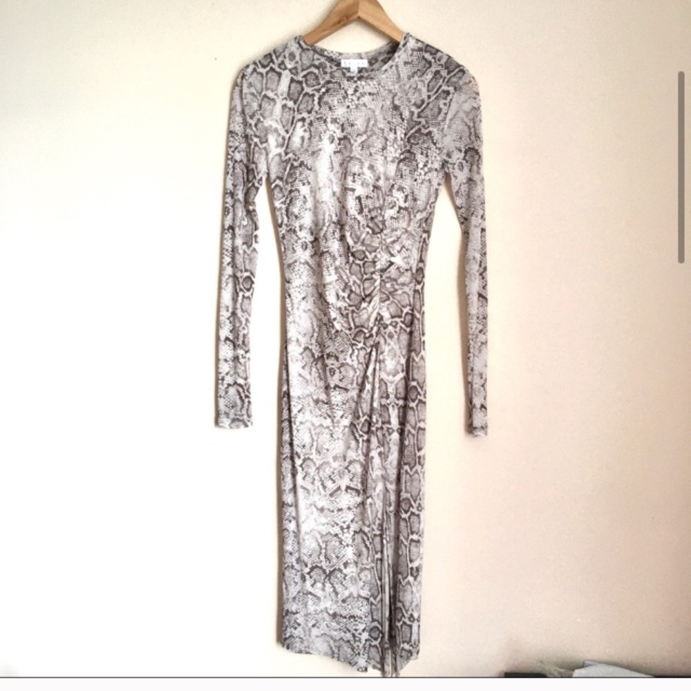 Leith snake python print tan cream bodycon dress